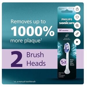 Philips Sonicare S2 Sensitive Replacement Brush Heads Extra Soft Ultra 2 Count